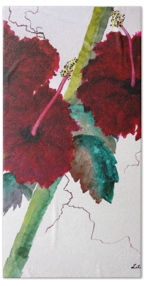Hibiscus Bath Towel featuring the painting Scarlet Red by Lil Taylor