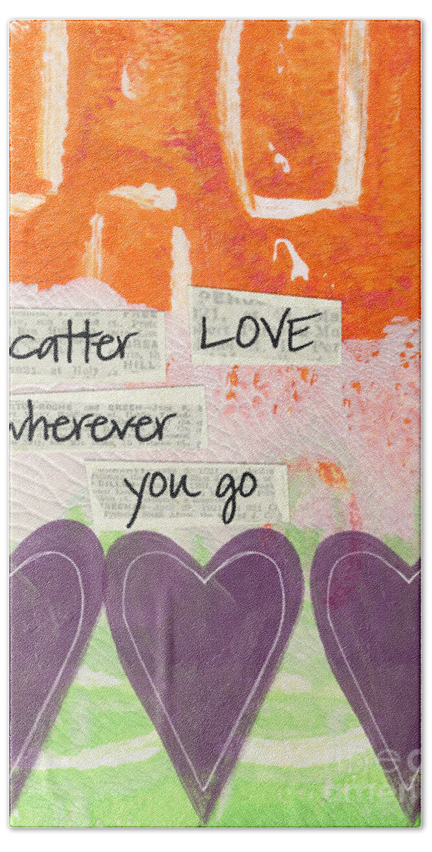 Abstract Hand Towel featuring the mixed media Scatter Love by Linda Woods