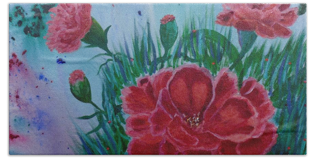 Carnations Bath Towel featuring the painting Scent of Carnations by Janis Tafoya