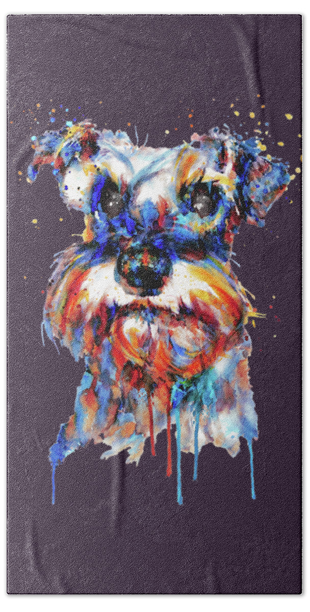 Schnauzer Hand Towel featuring the painting Schnauzer Head by Marian Voicu