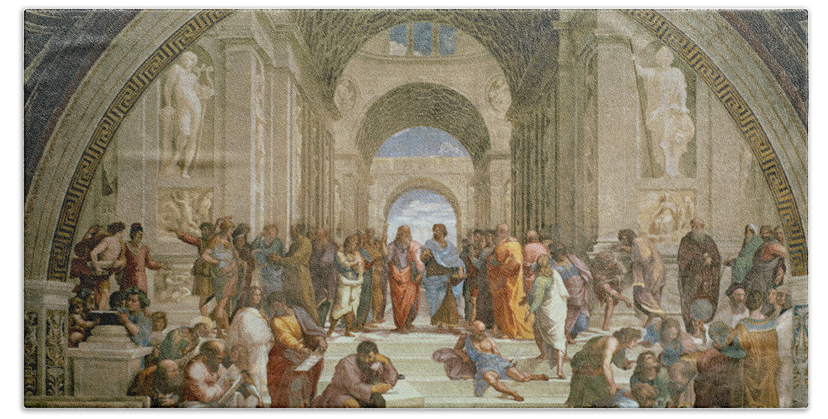 School Hand Towel featuring the painting School of Athens from the Stanza della Segnatura by Raphael