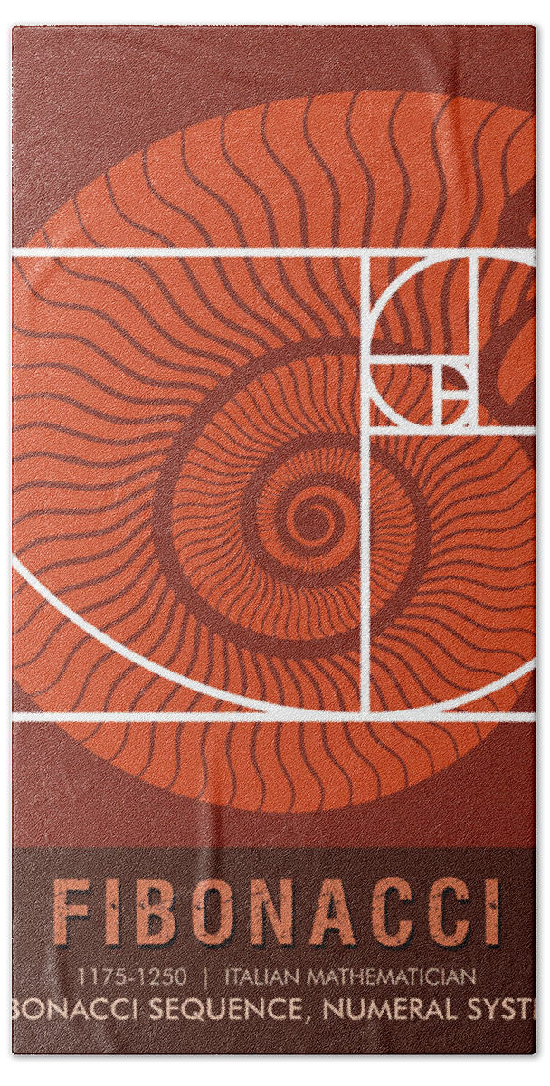 Fibonacci Bath Sheet featuring the mixed media Science Posters - Fibonacci - Mathematician by Studio Grafiikka
