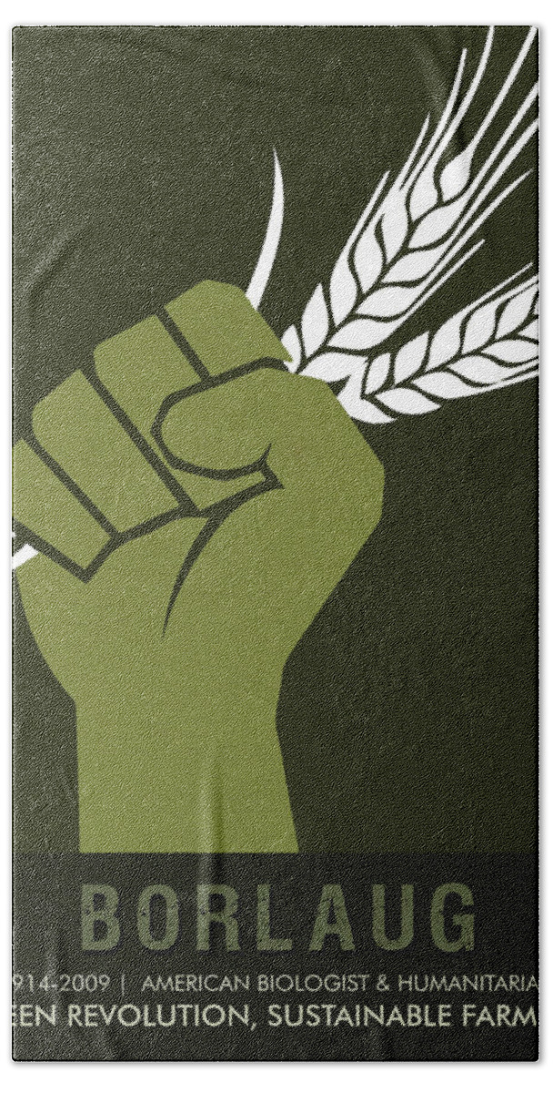 Norman Boralug Hand Towel featuring the mixed media Science Posters - Norman Borlaug - Biologist, Agronomist by Studio Grafiikka