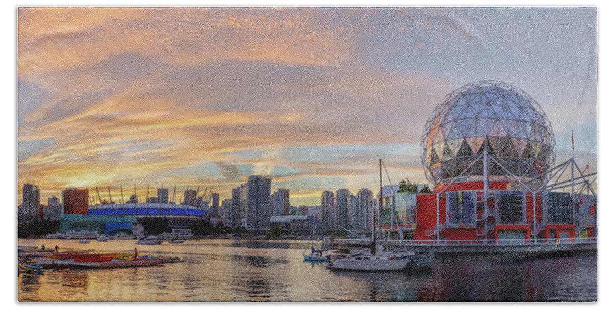 Canada Bath Towel featuring the photograph Science World and BC Place Stadium at Sunset. Vancouver, BC by Rick Deacon