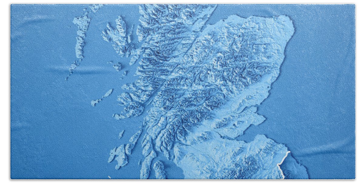 Scotland Hand Towel featuring the digital art Scotland Country 3D Render Topographic Map Blue Border by Frank Ramspott