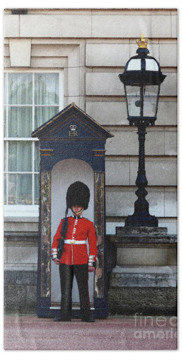 London Hand Towel featuring the photograph Scots Guard Buckingham Palace by James Brunker