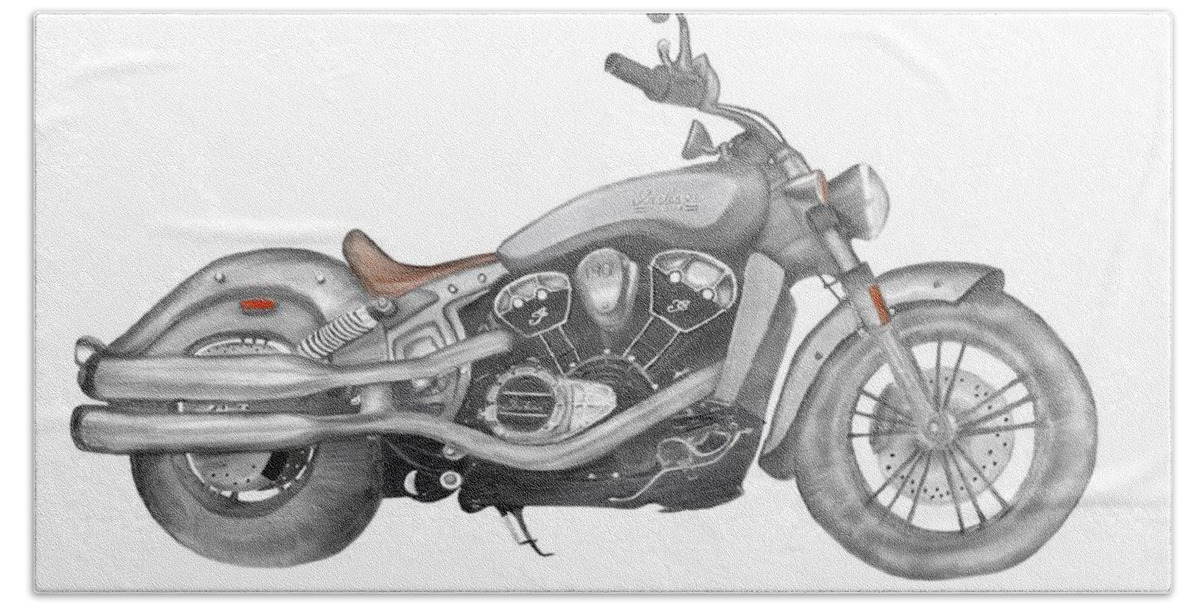 Indian Motorcycle Bath Towel featuring the drawing Scout 2015 by Terry Frederick