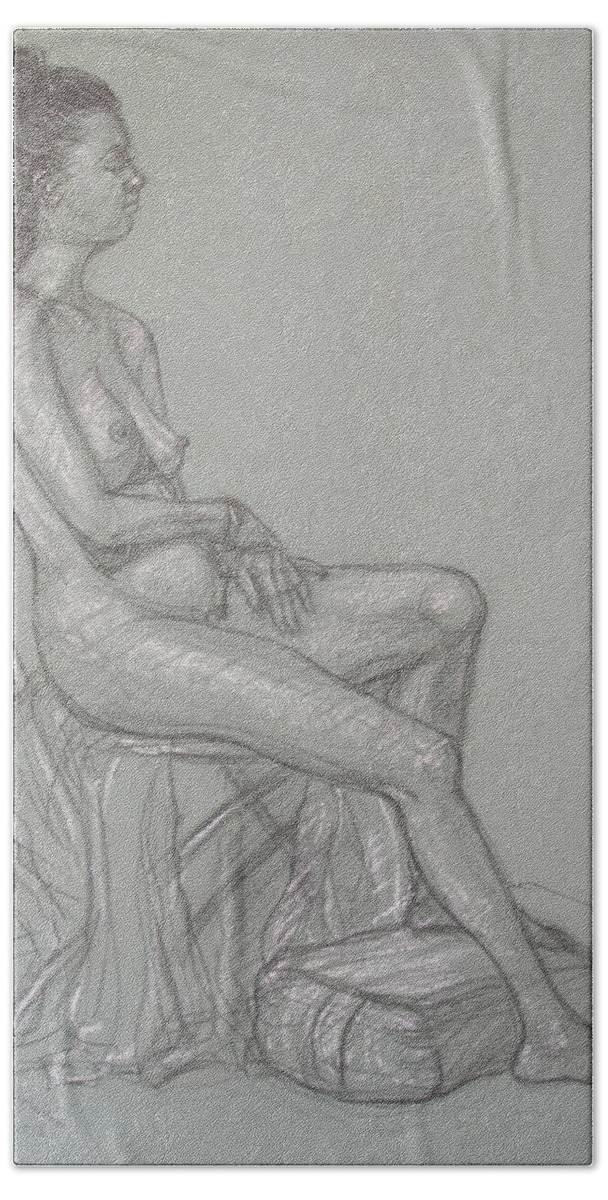Realism Hand Towel featuring the drawing Scout Seated by Donelli DiMaria