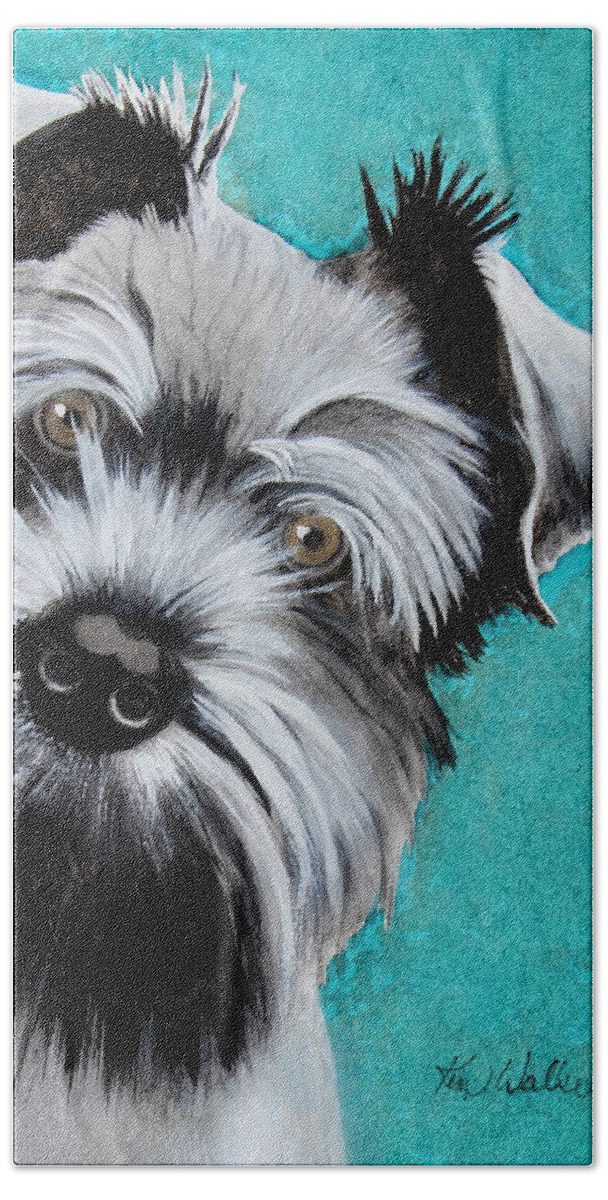 Teal Hand Towel featuring the painting Scruffy Watercolor by Kimberly Walker