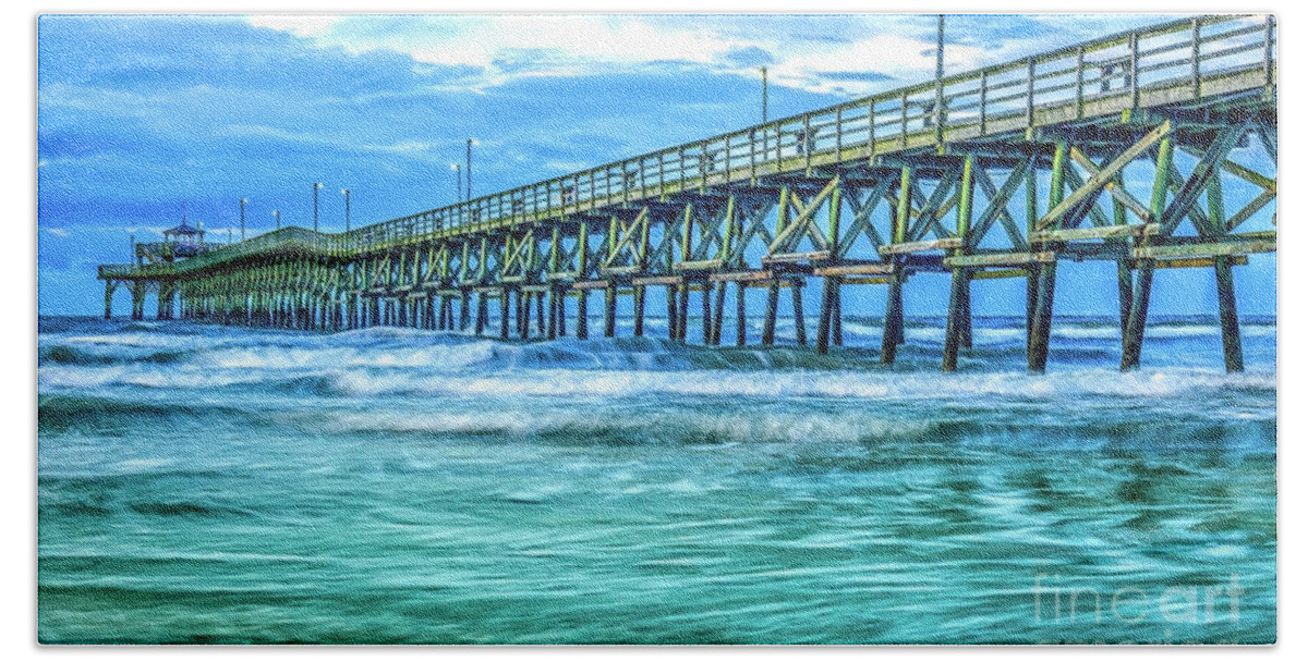 Cherry Grove Pier Hand Towel featuring the photograph Sea Blue Cherry Grove Pier by David Smith