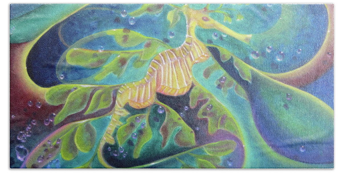 Sea Dragon Hand Towel featuring the painting Sea Dragon by Sherry Strong