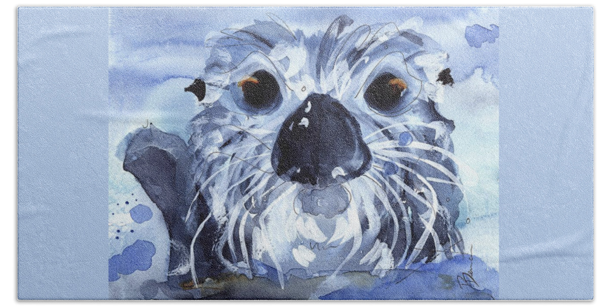Sea Otter Hand Towel featuring the painting Sea Otter by Dawn Derman