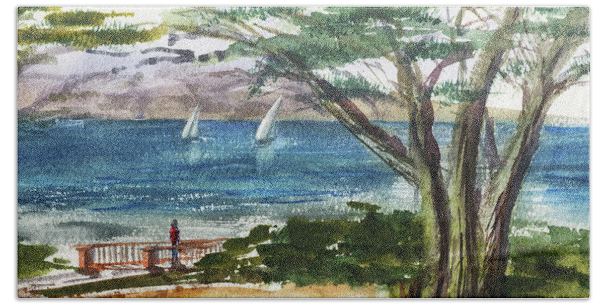 Sea Bath Towel featuring the painting Sea Shore Elongated Painting by Irina Sztukowski