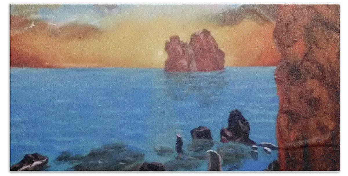 Sea Hand Towel featuring the painting Sea Sunset by Stan Hamilton