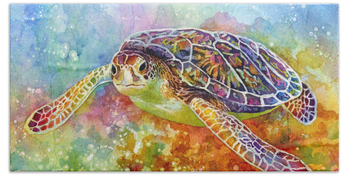 Turtle Bath Sheet featuring the painting Sea Turtle 3 by Hailey E Herrera