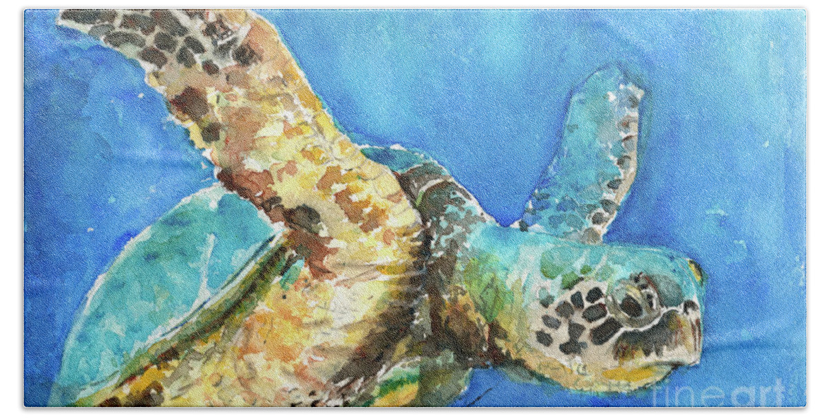  Bath Sheet featuring the painting Sea Turtle 6 #1 by Claudia Hafner