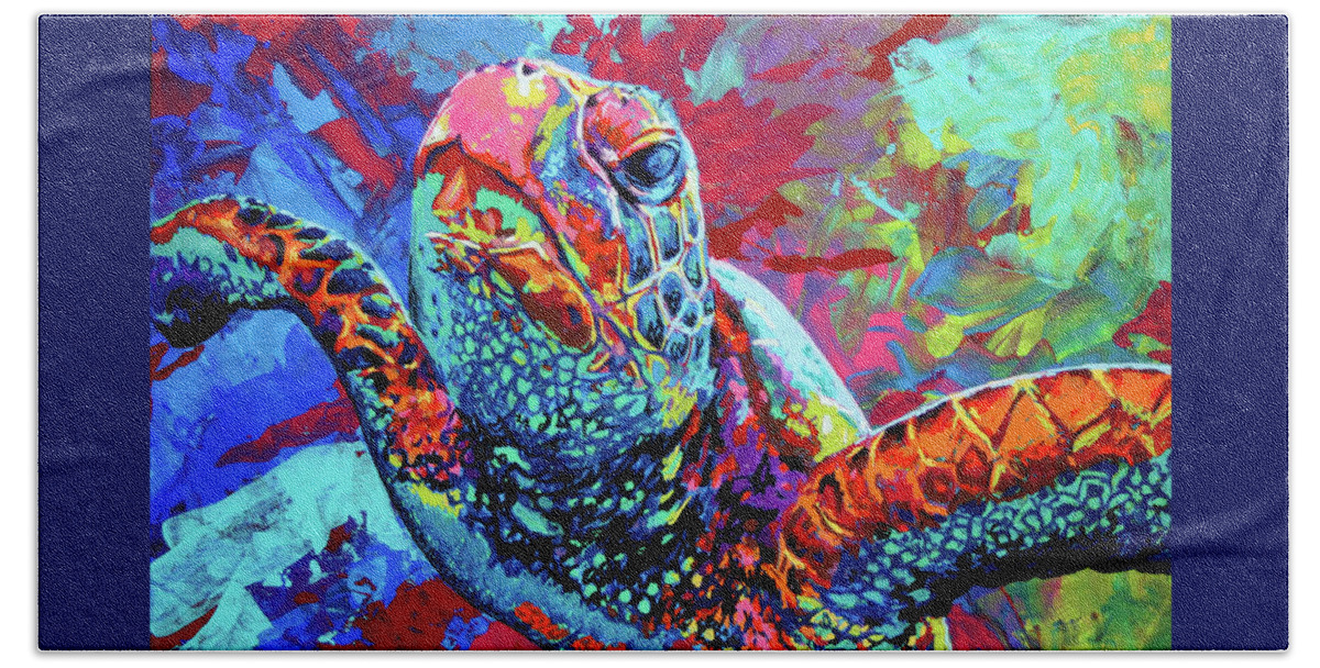 Sea Turtle Bath Sheet featuring the painting Sea Turtle by Maria Arango