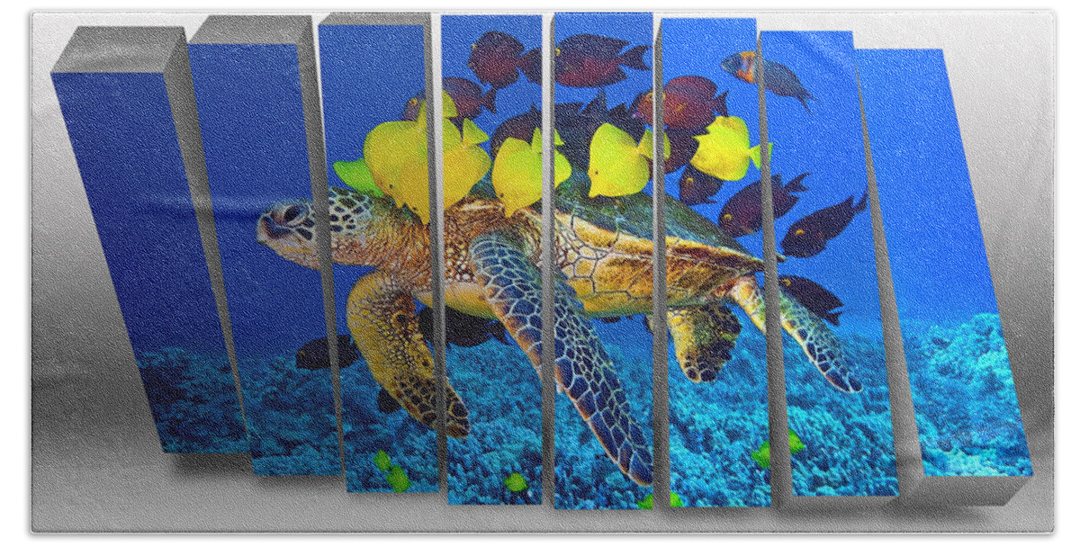Sea Turtle Bath Towel featuring the mixed media Sea Turtle Out With Friends by Marvin Blaine