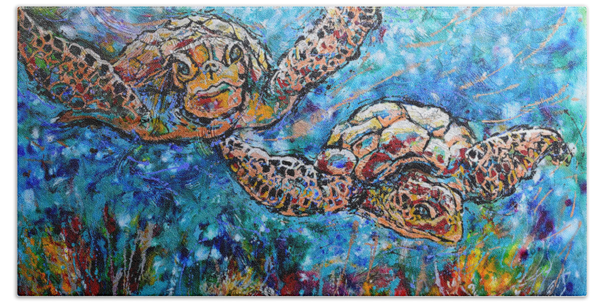 Marin Animals Bath Towel featuring the painting Sea Turtles by Jyotika Shroff