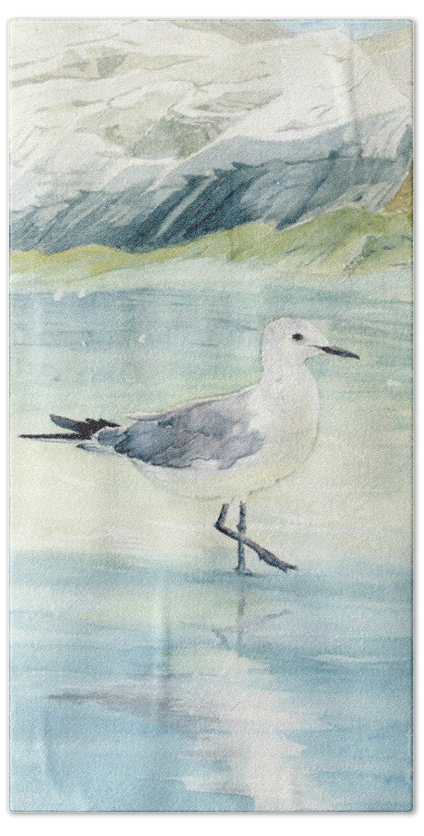 Seagull On The Beach Bath Sheet featuring the painting Seagull On The Beach by Melly Terpening