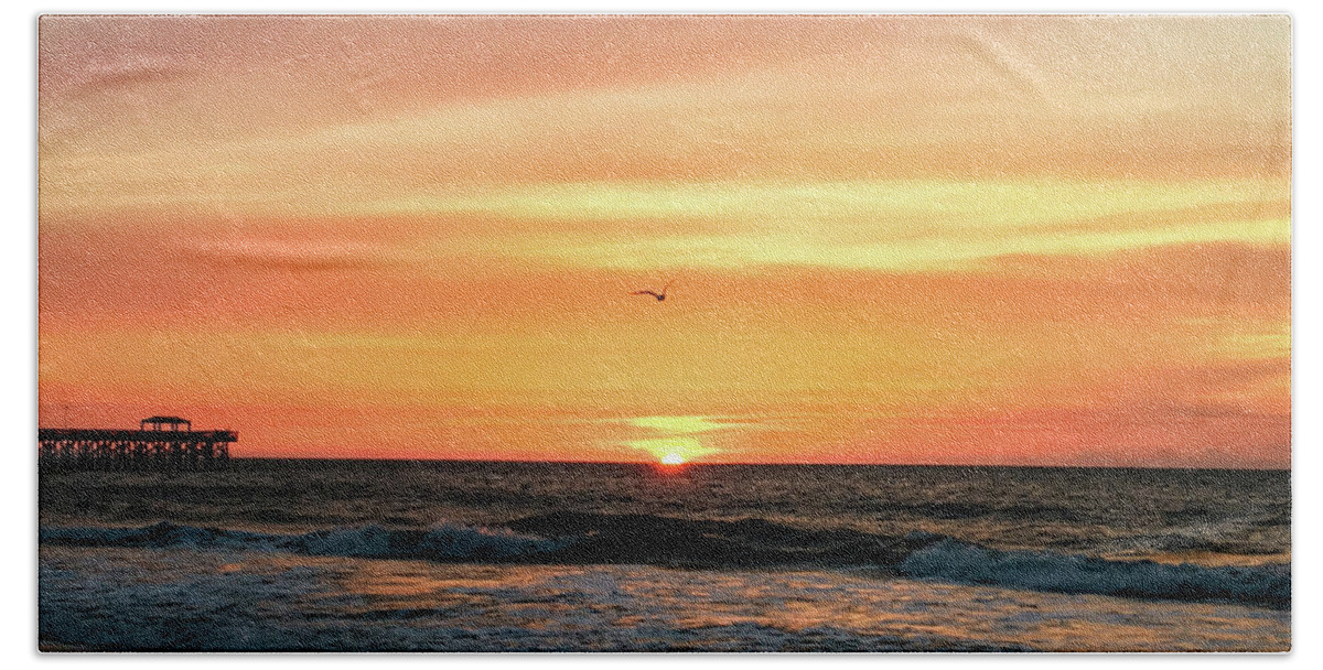 Sunrise Hand Towel featuring the photograph Seagull Sunrise by Matt Sexton