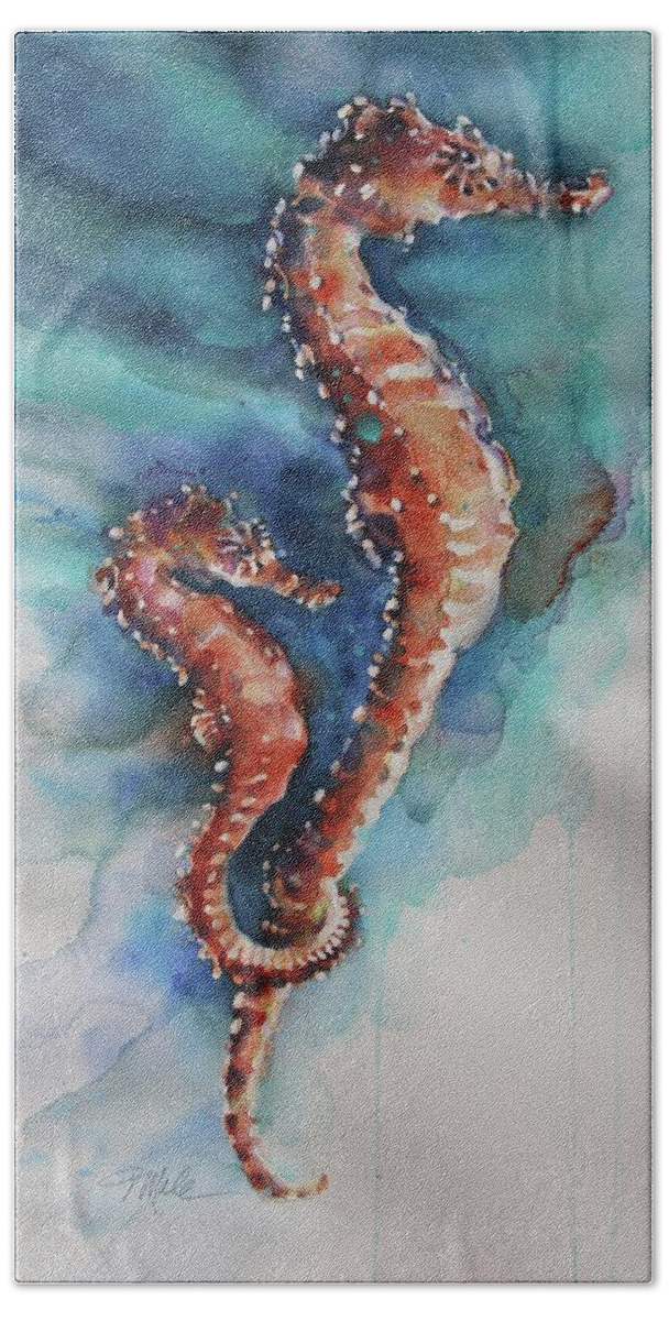 The Beach House Bath Towel featuring the painting Seahorse 1 by Tracy Male