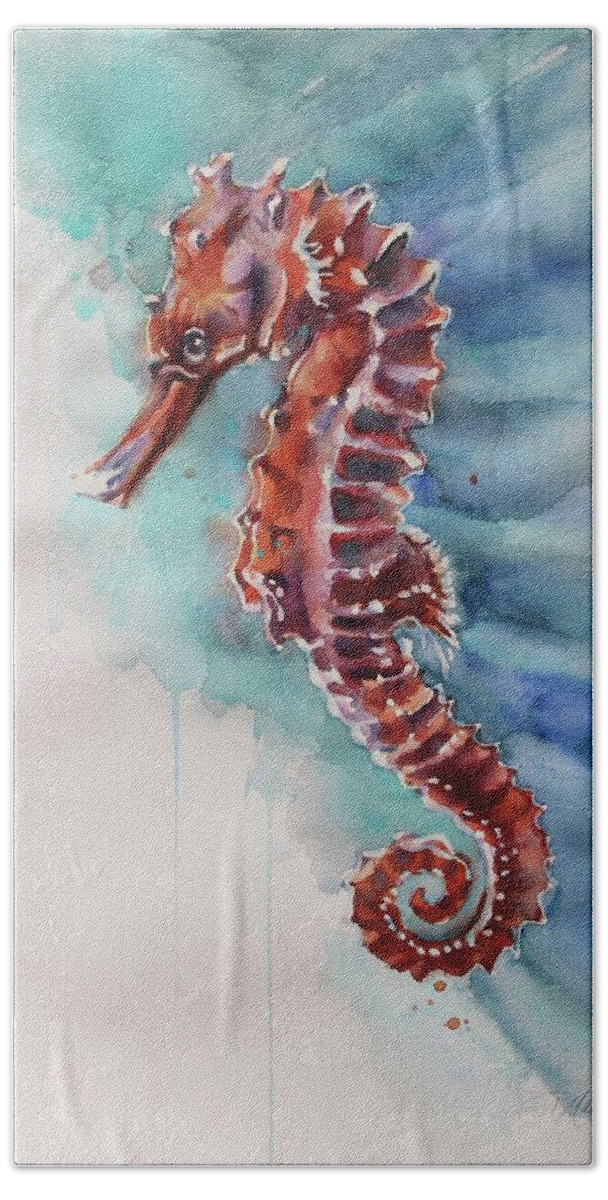 Beach Bath Towel featuring the painting Seahorse 2 by Tracy Male
