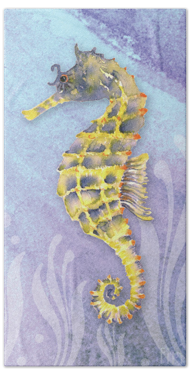 Watercolor Seahorse Hand Towel featuring the painting Seahorse Blue by Amy Kirkpatrick