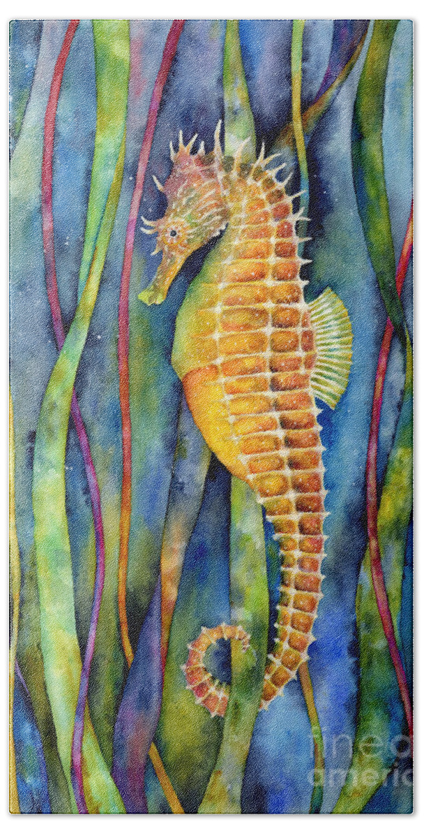 Seahorse Hand Towel featuring the painting Seahorse by Hailey E Herrera