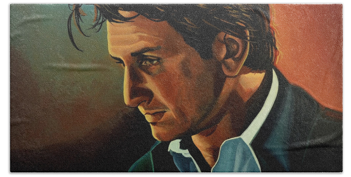 Sean Penn Bath Towel featuring the painting Sean Penn by Paul Meijering