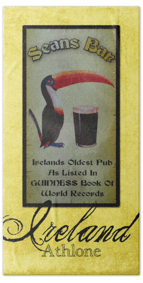 Irish Bath Towel featuring the photograph Seans Bar Guinness Pub Sign Athlone Ireland by Teresa Mucha