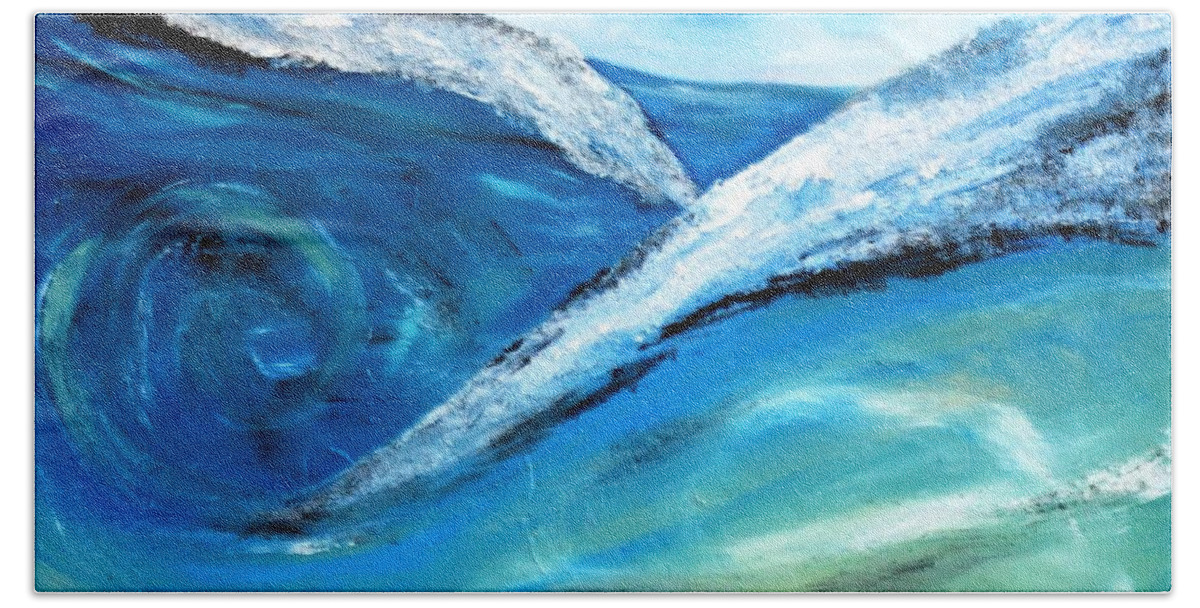 Water Hand Towel featuring the mixed media Seascape #2 by Tracey Lee Cassin