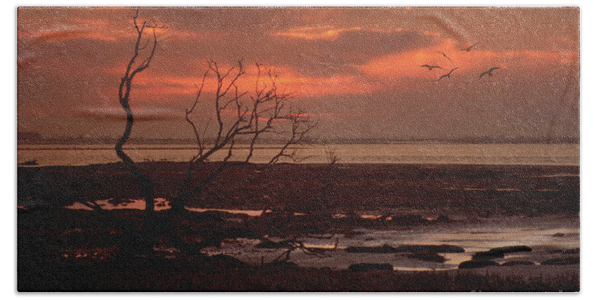 Clouds Hand Towel featuring the photograph Seashore At Dawn by Geoff Crego