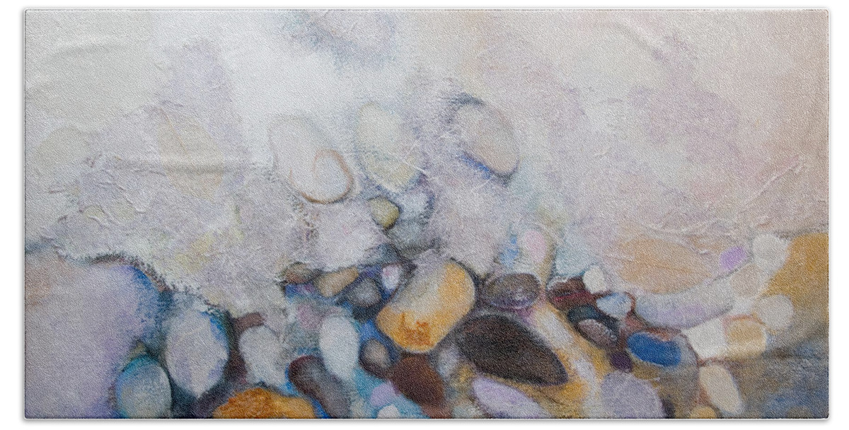 Abstract Hand Towel featuring the mixed media Seashore by Kate Bedell