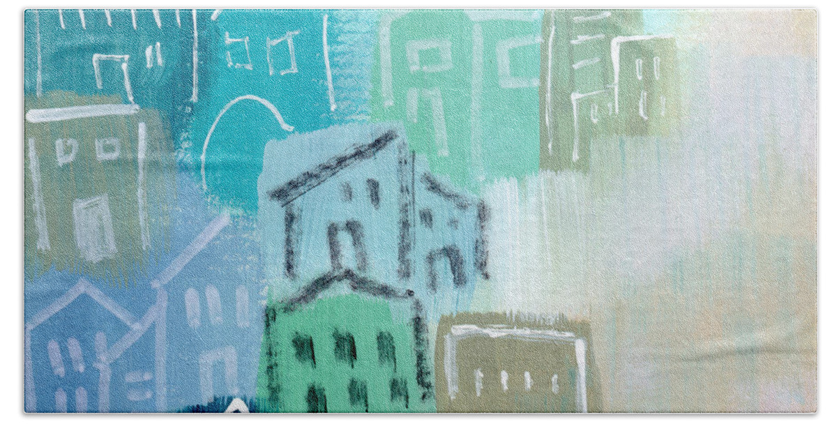 Houses Hand Towel featuring the painting Seaside City- Art by Linda Woods by Linda Woods