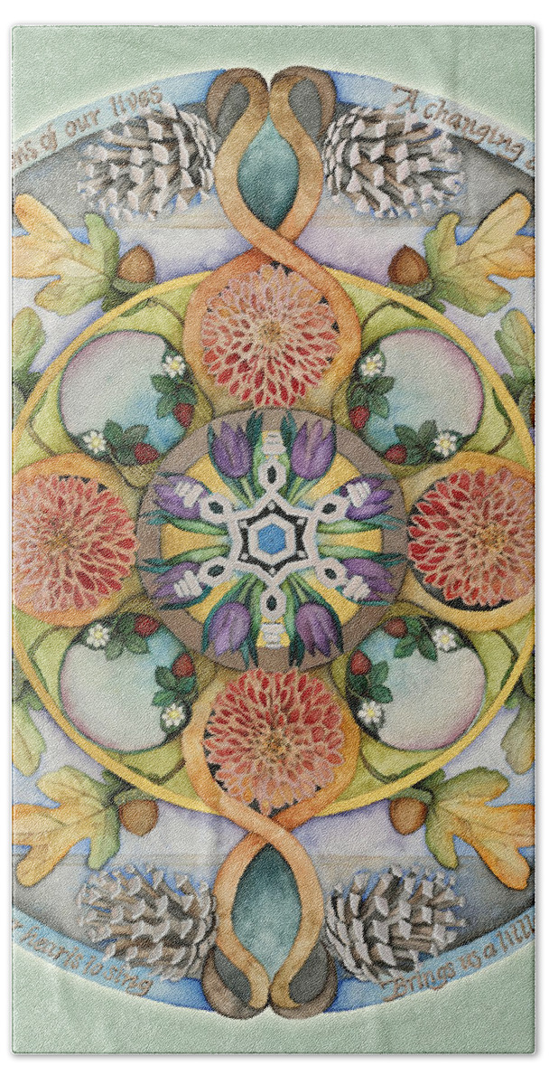 Mandala Hand Towel featuring the painting Seasons Mandala by Jo Thomas Blaine