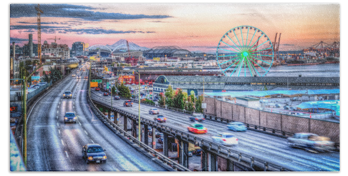 Seattle Bath Towel featuring the photograph Seattle at Twilight by Spencer McDonald