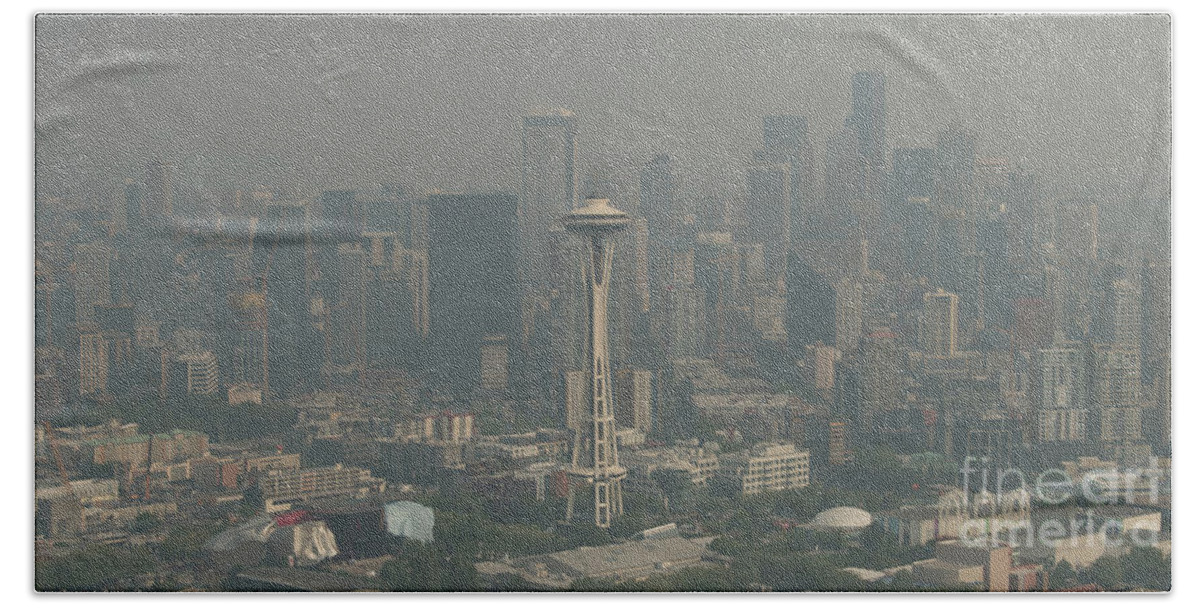 Seattle Skyline Bath Towel featuring the photograph Seattle Skyline with Wildfires Smoke and Haze by David Oppenheimer