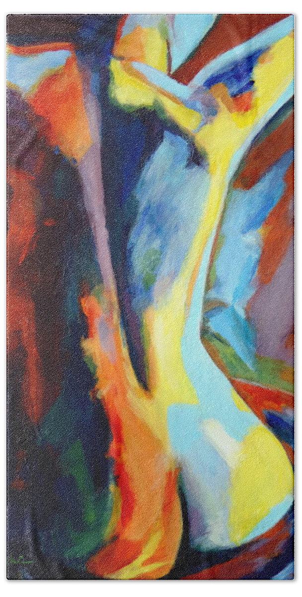 Nude Figures Bath Towel featuring the painting Secret sources and powers by Helena Wierzbicki