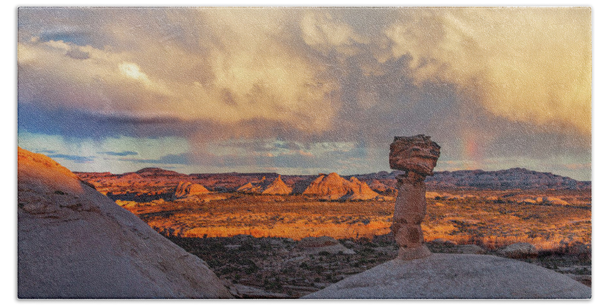 Moab Hand Towel featuring the photograph Secret Spire Sunset 1 by Dan Norris