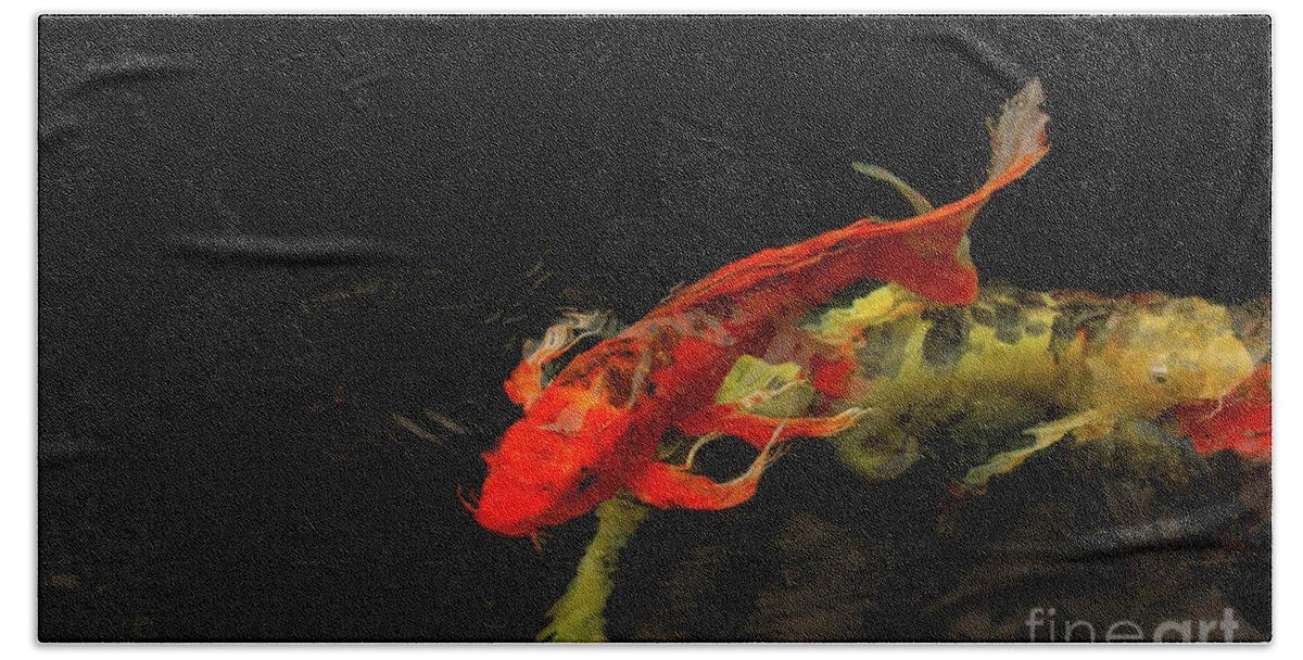 Upstream Bath Towel featuring the photograph Secret to Happy Koi by Marilyn Cornwell