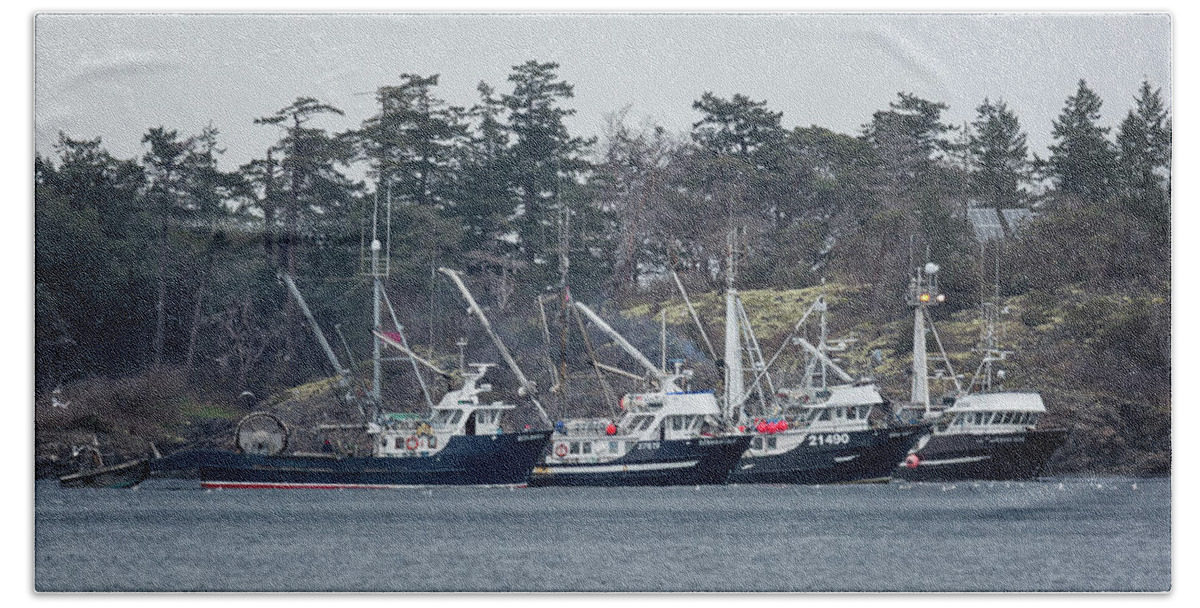 Fishing Boats Hand Towel featuring the photograph Seiners in NW Bay by Randy Hall