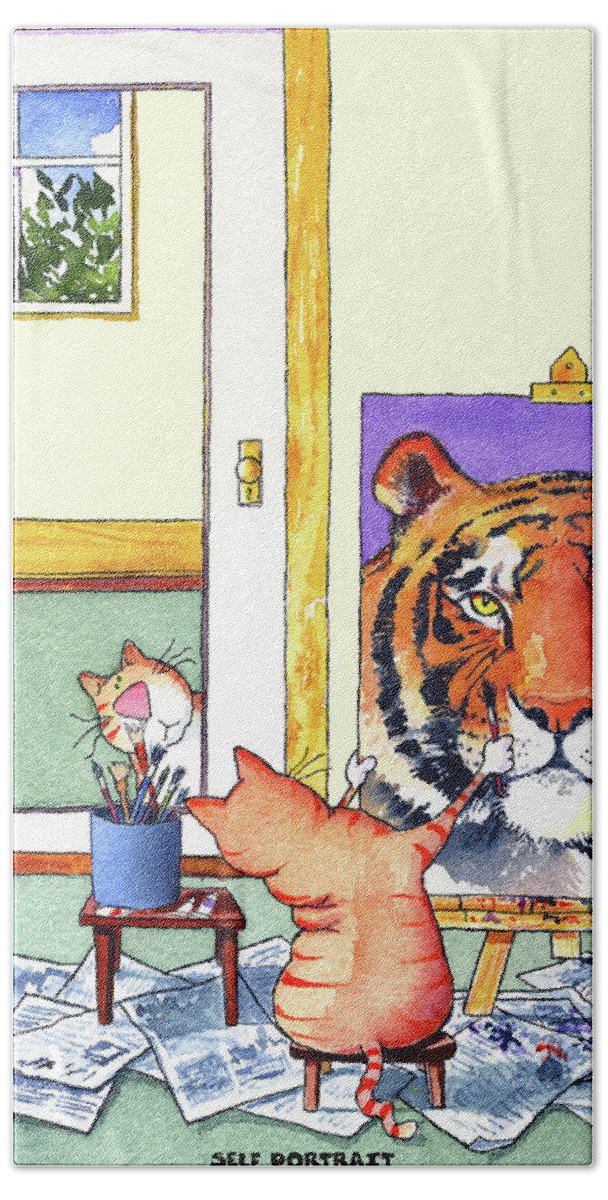 Tiger Hand Towel featuring the painting Self Portrait, Tiger by Jim Tweedy