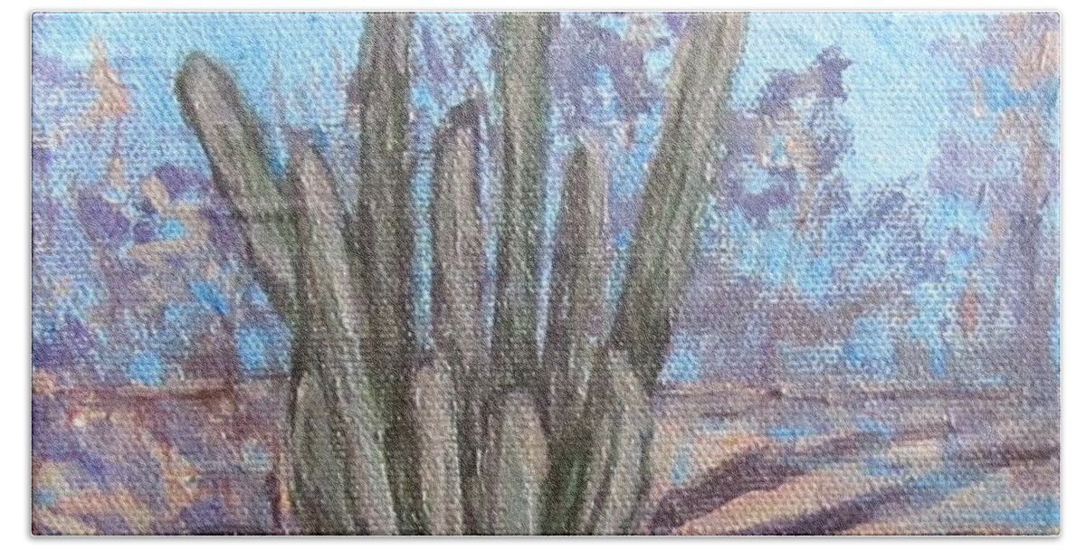 Cactus Bath Towel featuring the painting Senita Cactus by Barbara O'Toole
