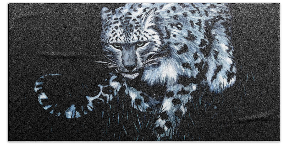 Cat Bath Towel featuring the painting Sentinel of the Night by Neslihan Ergul Colley