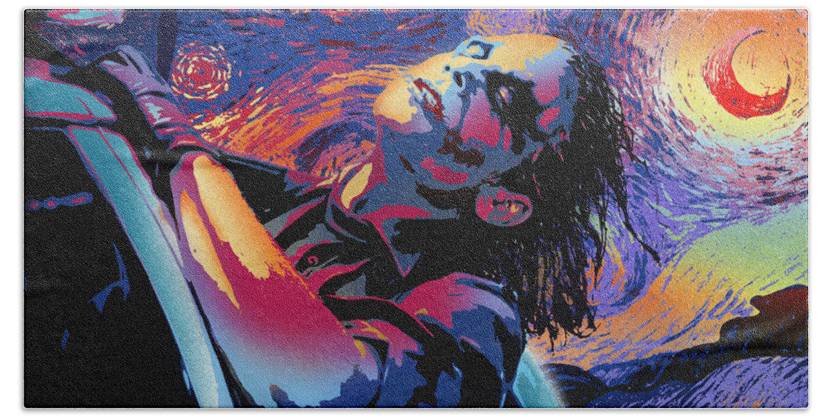 Joker Hand Towel featuring the mixed media Serene Starry Night by Surj LA