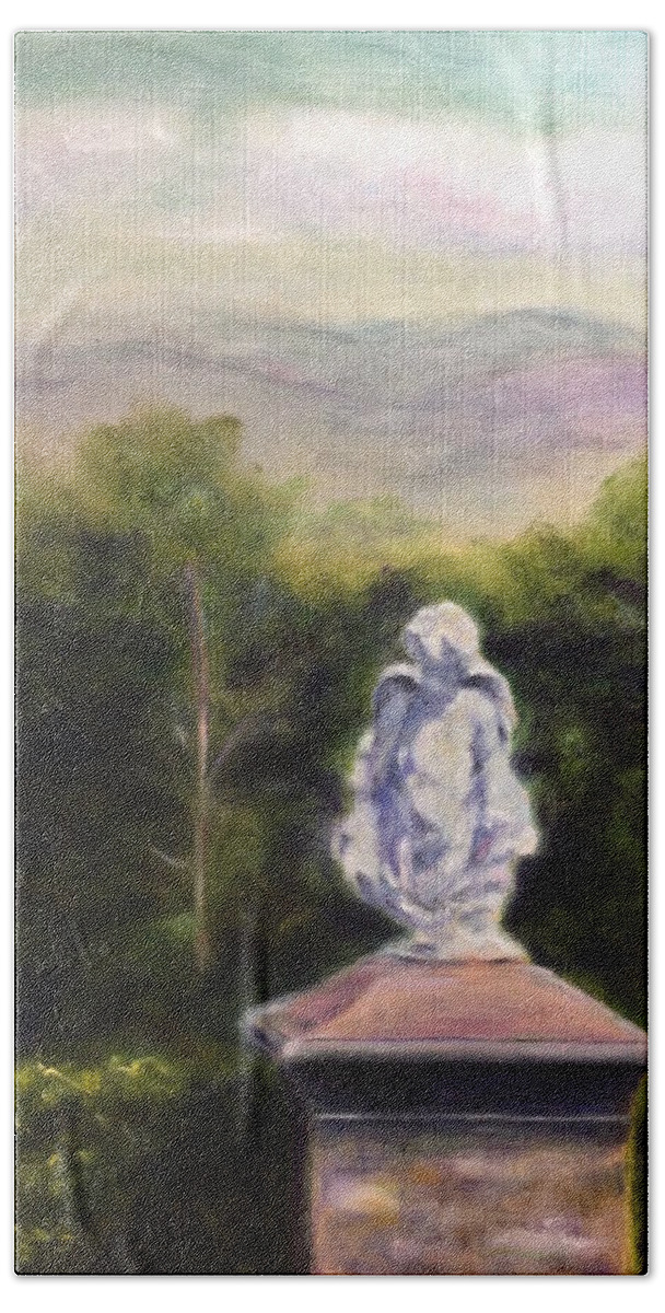 Cherub Statue Art Landscape Bath Towel featuring the painting Serenity by Dr Pat Gehr