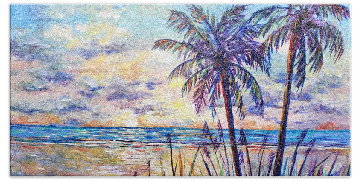  Serenity Bath Towel featuring the painting Serenity Under the Palms by Lou Ann Bagnall