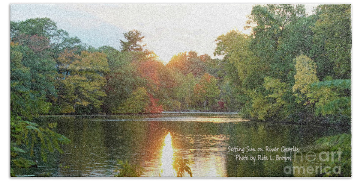 Charles River Hand Towel featuring the photograph Setting Sun on the River Charles by Rita Brown
