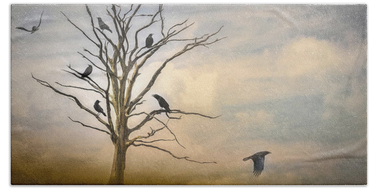 Birds Hand Towel featuring the photograph Seven Crows by Debra Boucher